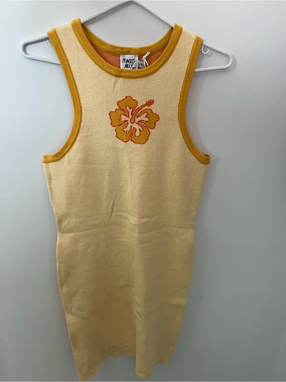 Princess Polly Yellow Mini Tank Dress with Hibiscus Motif Size L/XL